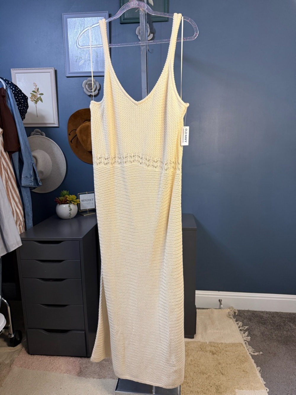 Old Navy Cream Crochet Maxi Slip Dress NWT